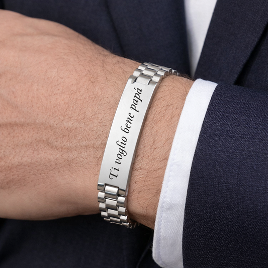 Bracciale Uomo Personalizzato con Incisione Maglia Orologio in Acciaio – Regalo Speciale