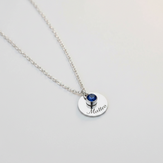 Collana Nome con Punto Luce Personalizzata — Birthstone