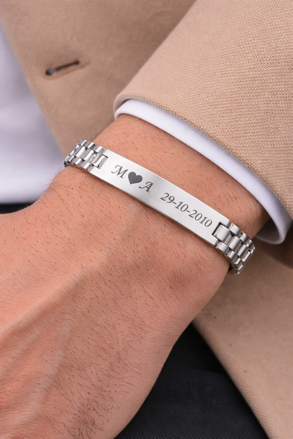 Bracciale Uomo Personalizzato con Incisione Maglia Orologio in Acciaio – Regalo Speciale