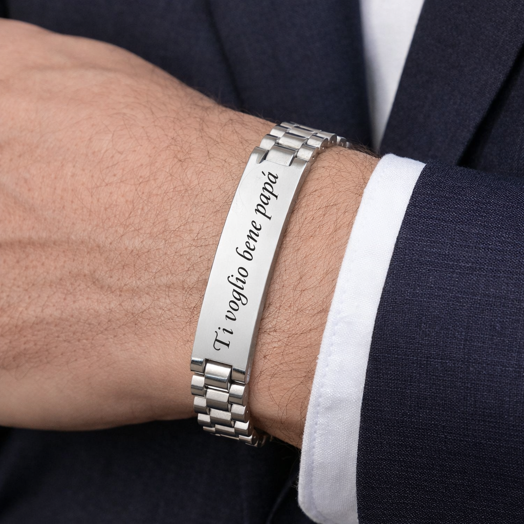 Bracciale Uomo Personalizzato con Incisione Maglia Orologio in Acciaio – Regalo Speciale