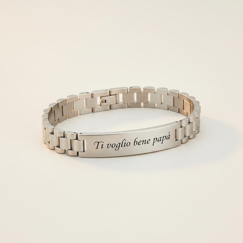 Bracciale Uomo Personalizzato con Incisione Maglia Orologio in Acciaio – Regalo Speciale