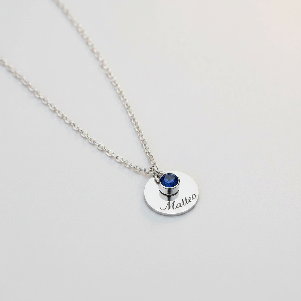 Collana Nome con Punto Luce Personalizzata — Birthstone