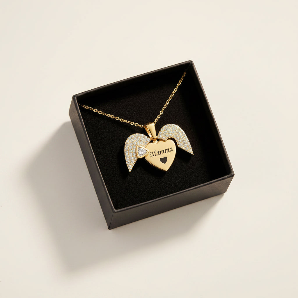 Collana Cuore Angelo con Nome — Collana Personalizzata, Idea Regalo Speciale