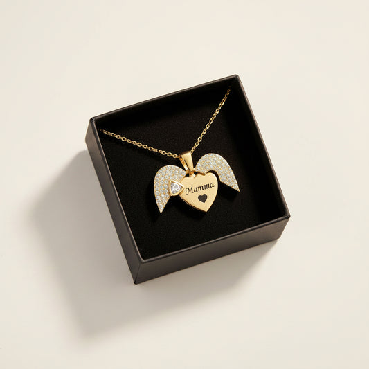 Collana Cuore Angelo con Nome — Collana Personalizzata, Idea Regalo Speciale