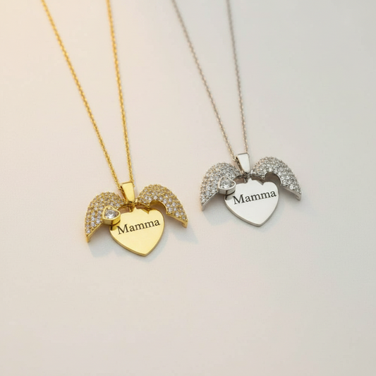 Collana Cuore Angelo con Nome — Collana Personalizzata, Idea Regalo Speciale