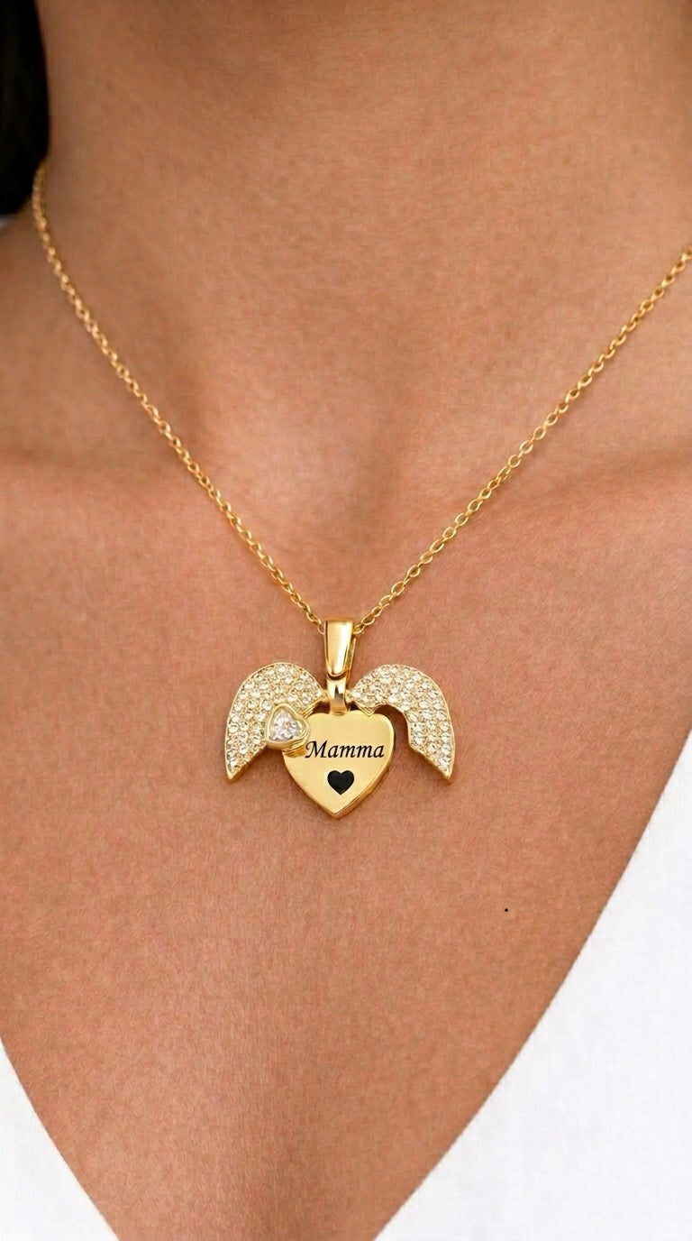 Collana Cuore Angelo con Nome — Collana Personalizzata, Idea Regalo Speciale