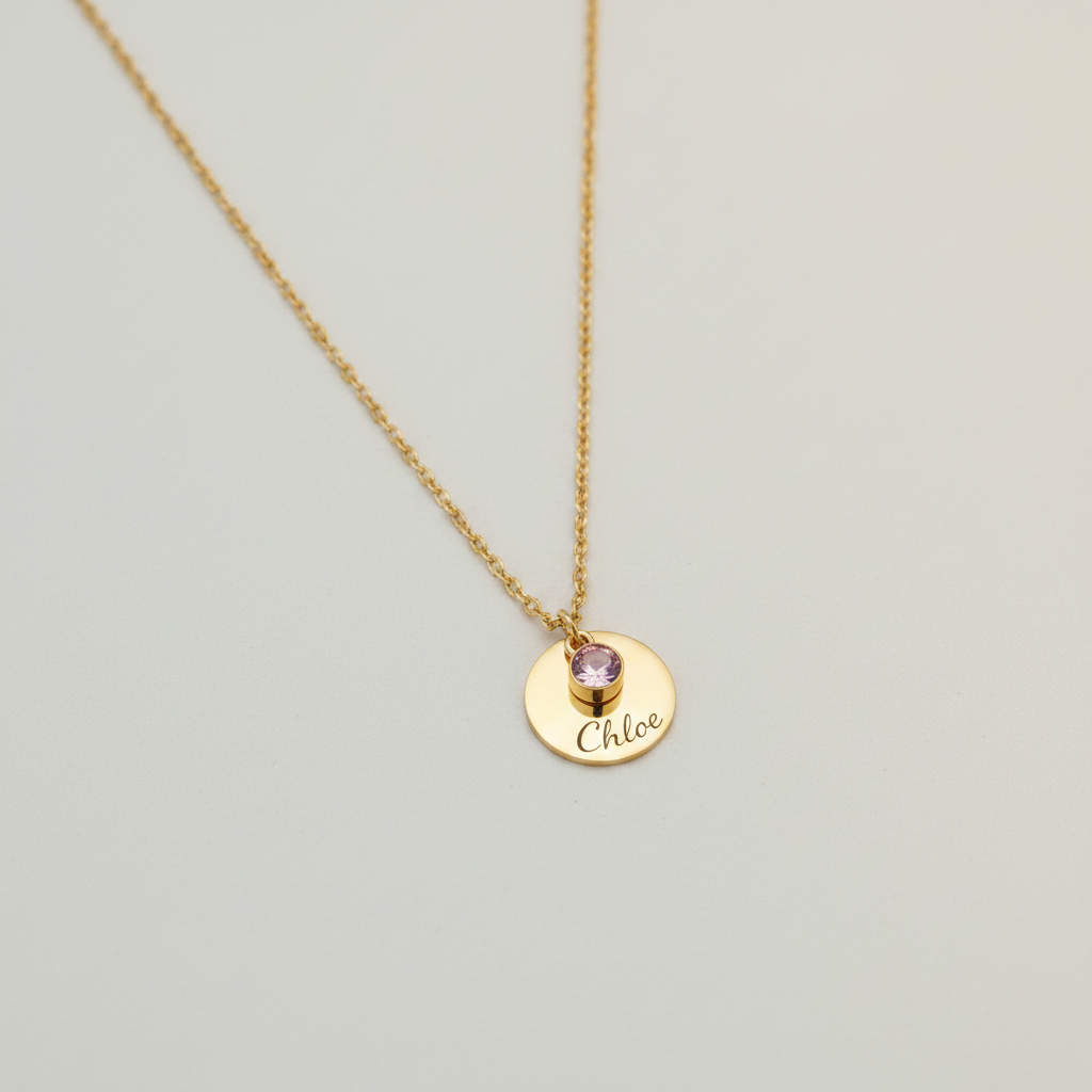 Collana Nome con Punto Luce Personalizzata — Birthstone