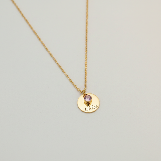 Collana Nome con Punto Luce Personalizzata — Birthstone