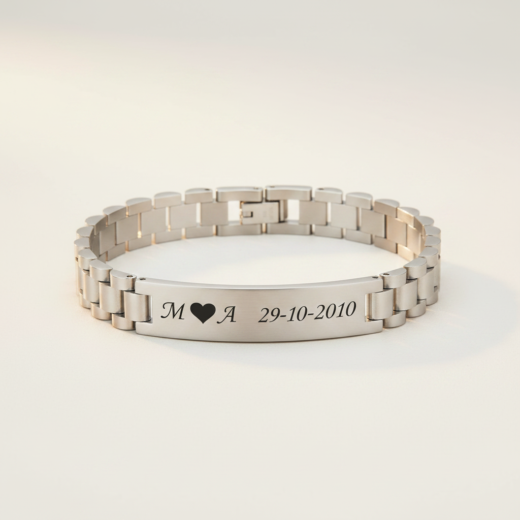 Bracciale Uomo Personalizzato con Incisione Maglia Orologio in Acciaio – Regalo Speciale