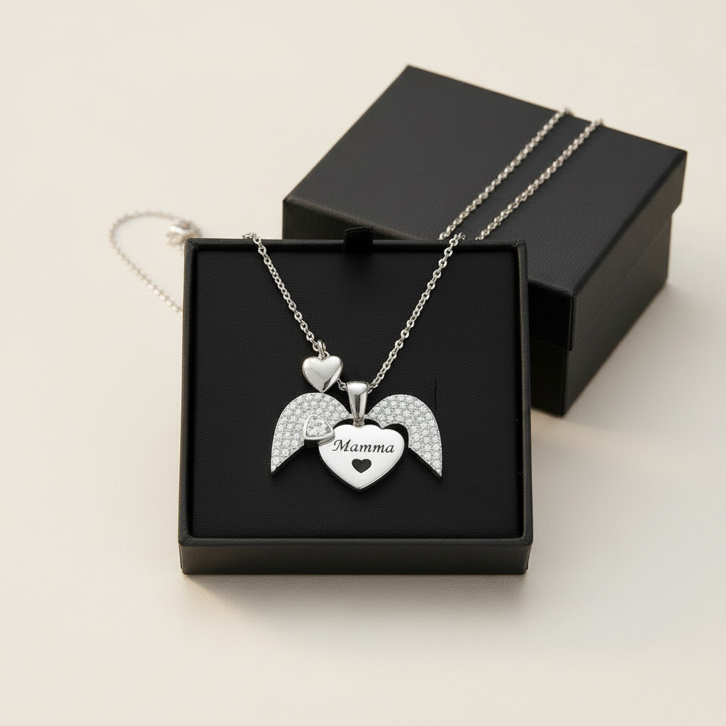 Collana Cuore Angelo con Nome — Collana Personalizzata, Idea Regalo Speciale
