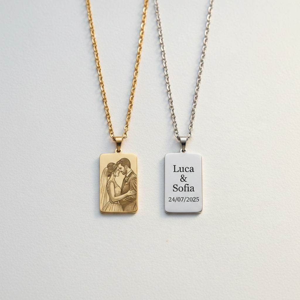 Collana Piastrina Personalizzata – Incisione Foto e Testo su Misura